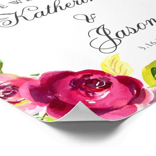 Fuchsia Pink Floral Chic Romantische Hochzeit Will Poster (Ecke)