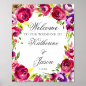 Fuchsia Pink Floral Chic Romantische Hochzeit Will Poster (Vorne)