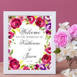 Fuchsia Pink Floral Chic Romantische Hochzeit Will Poster