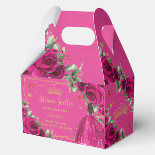 Fuchsia Pink Floral Geburtstag Quinceañera 16 XV Geschenkschachtel