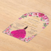 Fuchsia Pink Floral Gold Quinceanera XV Sweet 16 Acryleinladungen (Ablage )