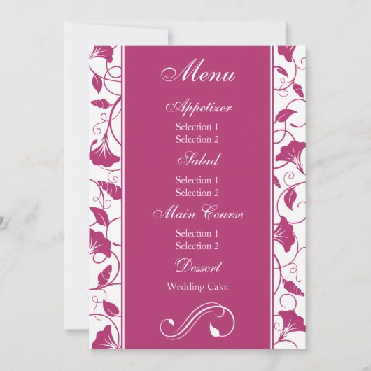 Fuchsia Pink Floral Hochzeitsempfehlung Abendmenü Einladung (Vorderseite)