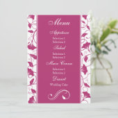 Fuchsia Pink Floral Hochzeitsempfehlung Abendmenü Einladung (Stehend Vorderseite)