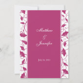 Fuchsia Pink Floral Hochzeitsempfehlung Abendmenü Einladung (Rückseite)