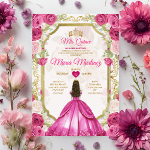 Fuchsia Pink Floral mexikanische Prinzessin Quiñce Einladung