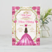 Fuchsia Pink Floral mexikanische Prinzessin Quiñce Einladung (Stehend Vorderseite)