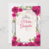 Fuchsia Pink Floral Mis Quince 15 Anos Quinceñera Einladung (Rückseite)