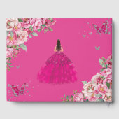 Fuchsia Pink Floral Princess Silver Quinceañera  Gästebuch (Rückseite)