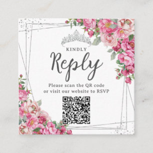 Fuchsia Pink Floral Quinceanera Sweet 16 UAWG QR Begleitkarte