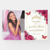 Fuchsia Pink Floral Quinceñera Herzlicher Empfang Banner (Horizontal)