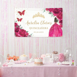 Fuchsia Pink Floral Quinceñera Herzlicher Empfang Banner