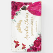 Fuchsia Pink Floral Quinceñera Herzlicher Empfang Banner (Vertikal)