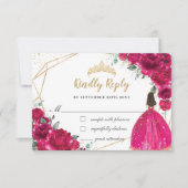 Fuchsia Pink Floral Quinceñera Prinzessin Antwort (Vorderseite)