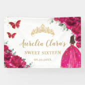 Fuchsia Pink Floral Quinceñera Sweet 16 Hintergrun Banner (Horizontal)