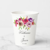 Fuchsia Pink Floral Romantischer Garten Hochzeit Pappbecher (Vorderseite)