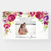 Fuchsia Pink Floral Romantisches Foto Hochzeit Wil Banner (Horizontal)
