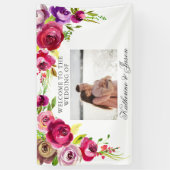 Fuchsia Pink Floral Romantisches Foto Hochzeit Wil Banner (Vertikal)