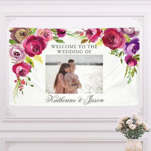 Fuchsia Pink Floral Romantisches Foto Hochzeit Wil Banner