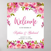 Fuchsia Pink Floral Wedding Welcome Poster (Vorne)