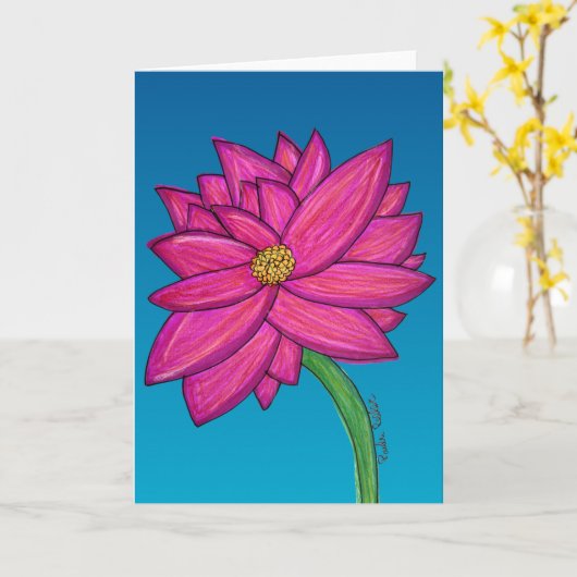 Fuchsia Pink Flower with blue background Karte (Gelbe Blume)