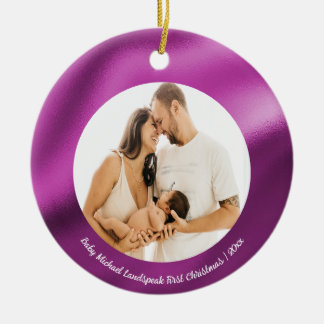 Fuchsia Pink Foil, Baby 1. Weihnachten Keramik Ornament