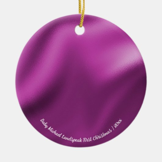 Fuchsia Pink Foil, Baby 1. Weihnachten Keramik Ornament (Vorne)