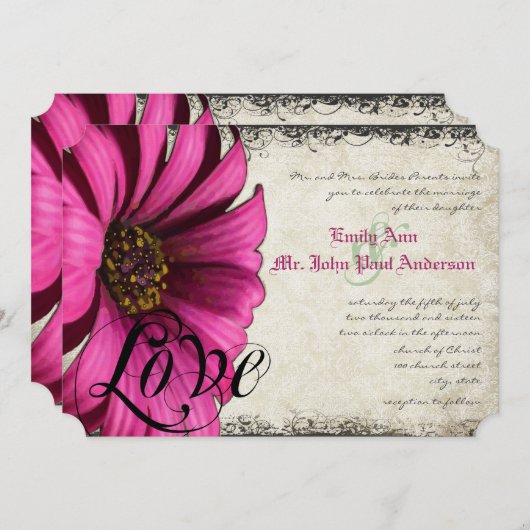 Fuchsia Pink Gerber Daisy Wedding Einladung (Vorne/Hinten)