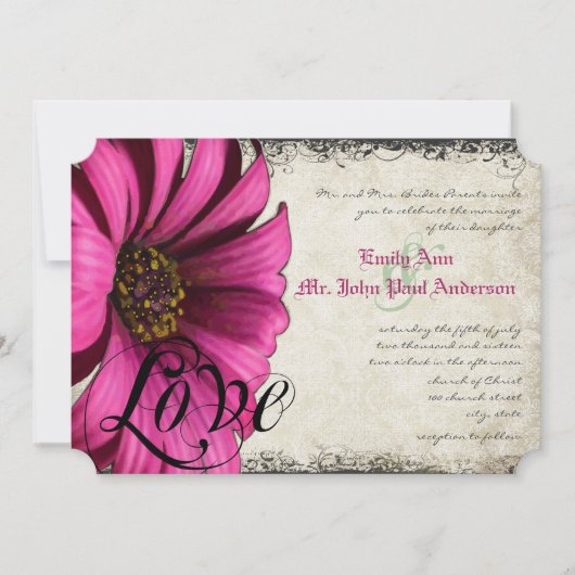 Fuchsia Pink Gerber Daisy Wedding Einladung (Vorderseite)