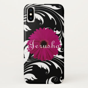 Fuchsia Pink Gerbera Daisy Black/White Swirl Girl Case-Mate iPhone Hülle