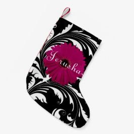Fuchsia Pink Gerbera Daisy Black/White Swirl Girl Kleiner Weihnachtsstrumpf