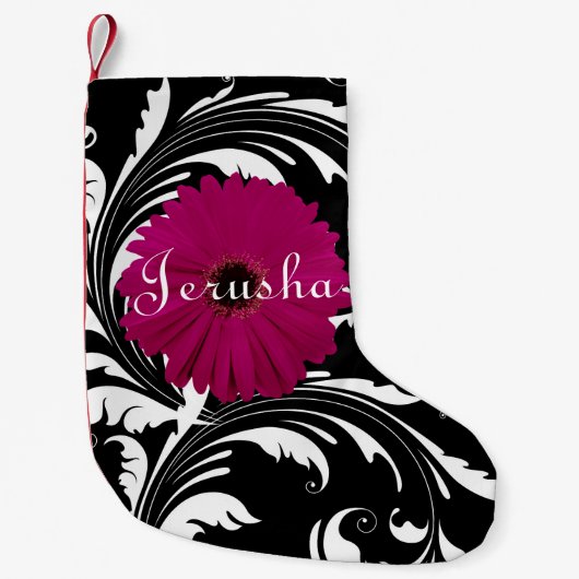 Fuchsia Pink Gerbera Daisy Black/White Swirl Girl Kleiner Weihnachtsstrumpf (Vorderseite)