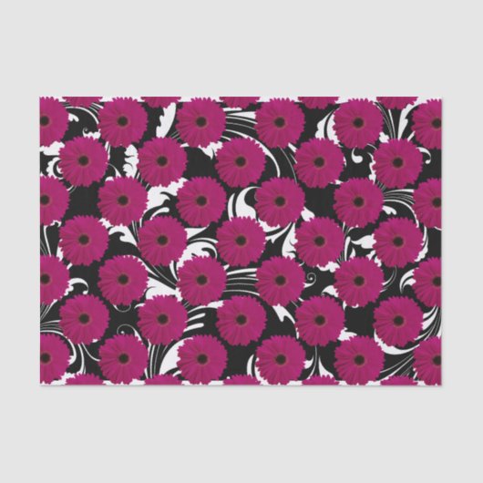 Fuchsia Pink Gerbera Daisy Black/White Swirl Girl Seidenpapier (Vorderseite)