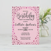 Fuchsia Pink Glitzer Confetti Border Geburtstag Einladung (Stehend Vorderseite)