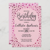 Fuchsia Pink Glitzer Confetti Border Geburtstag Einladung (Vorne/Hinten)