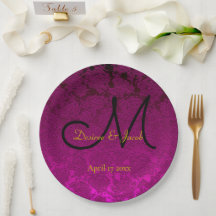Fuchsia Pink Gold Black Elegant Wedding Monogram