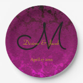 Fuchsia Pink Gold Black Elegant Wedding Monogram Pappteller (Vorderseite)