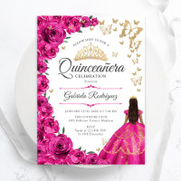 Fuchsia Pink Gold Floral Quinceanera