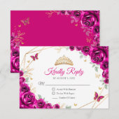 Fuchsia Pink Gold Floral Quinceanera Reply RSVP Karte (Vorne/Hinten)