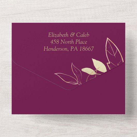 Fuchsia Pink & Gold Peony Toile All In One Einladung (Rückseite)