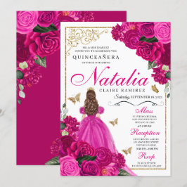 Fuchsia Pink Gold Prinzessin Butterfells Quinceañe Einladung