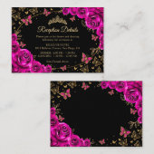 Fuchsia Pink Gold Quinceanera Reception Details Begleitkarte (Vorne/Hinten)