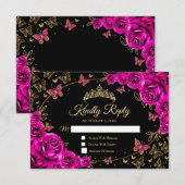 Fuchsia Pink Gold Quinceanera Reply RSVP Karte (Vorne/Hinten)