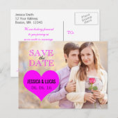 FUCHSIA PINK HEART FOTO SAVE THE DATE ANKÜNDIGUNGSPOSTKARTE (Vorne/Hinten)