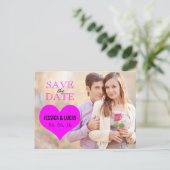 FUCHSIA PINK HEART FOTO SAVE THE DATE ANKÜNDIGUNGSPOSTKARTE (Stehend Vorderseite)