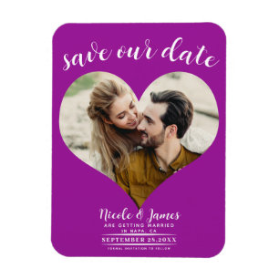 Fuchsia Pink Heart Foto Wedding Save the Date Magnet