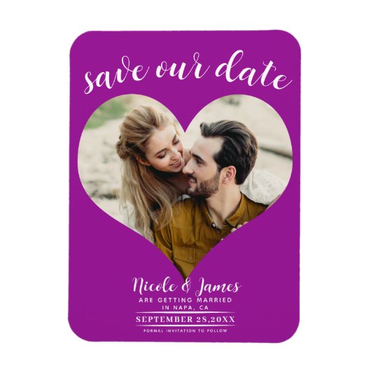 Fuchsia Pink Heart Foto Wedding Save the Date Magnet (Vertikal)