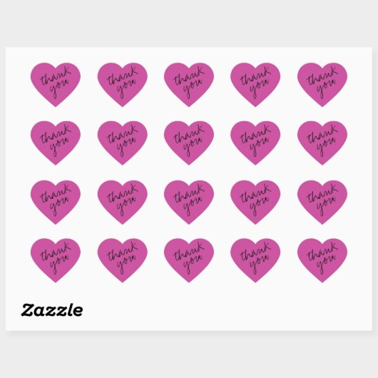 Fuchsia Pink Herz Danke Sticker (Blatt)