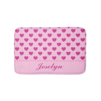Fuchsia Pink Herzmuster Handgeschriebener Name y2k Badematte