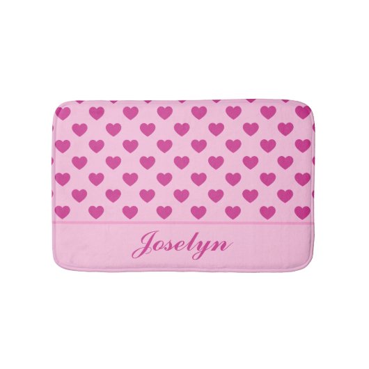 Fuchsia Pink Herzmuster Handgeschriebener Name y2k Badematte (Vorderseite)