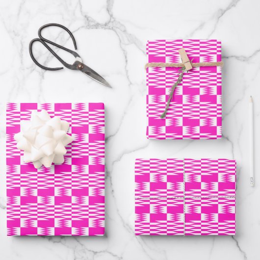 Fuchsia Pink Kente Set 3 Geschenkpapier Set (Vorderseite)
